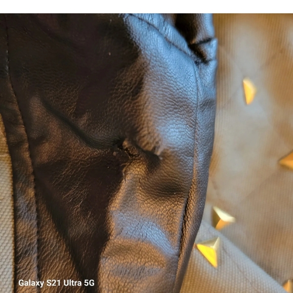 Vocal Womens Jacket Green W/Black Sleeves Gold Traingle Studs & Zippers Size M - Picture 9 of 10